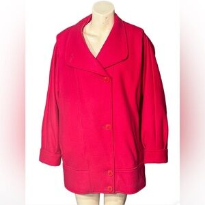Vintage Vibrant Fuchsia Button-Up Pea Coat